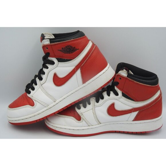 Nike Boys Air Jordan 1 Retro High OG White Red Lace-Up Sneaker Shoes Size 5Y - Picture 6 of 8